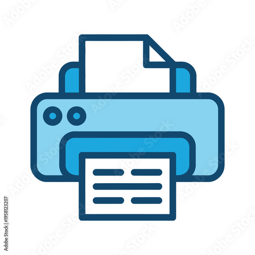 Blue printer with a sheet of paper coming out