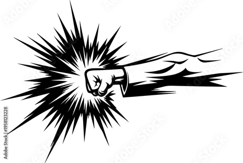 Vector illustration of fist punching through explosion