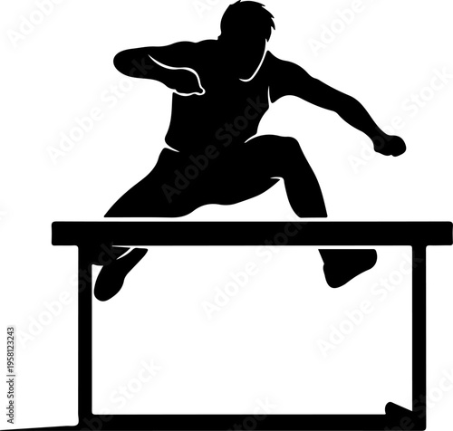 Black silhouette of man jumping over hurdle vector