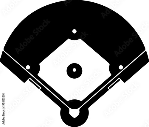 Baseball field, baseball diamond, sports icon, black and white vector