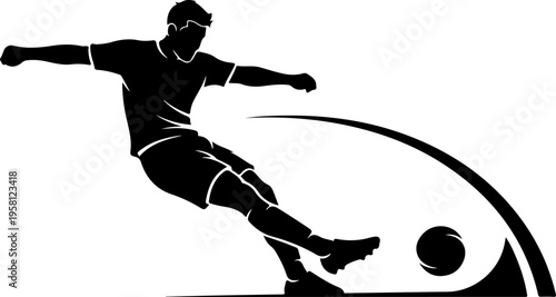 Vector silhouette of a soccer player kicking a ball