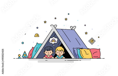 Creating a cozy fort of blankets and pillows for a family movie marathon, with kids peeking out and imagining adventure, emphasizing creativity and fun.