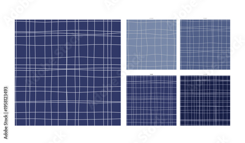 Shibori Indigo Dye Hand Drawn Grid Pattern Soak Immersion - Cream Line Drawing with Authentic Pen Wobble for Artistry and Stationery with Genuine Handdrawn Line Wobble and Unique Stroke Weight