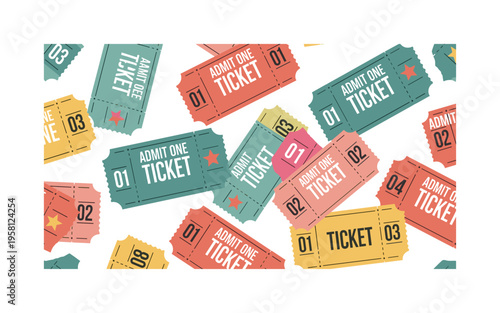 carnival admission tickets seamless pattern, repeating pattern, surface design, textile print, soft color palette, modern illustration, flat vector carnival