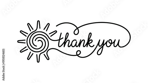 Sunset Rays Spelling Thank You Continuous Single Line Minimalist Daily Gratitude Line Art Illustration