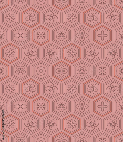 Japanese Flower Hexagon Vector Seamless Pattern