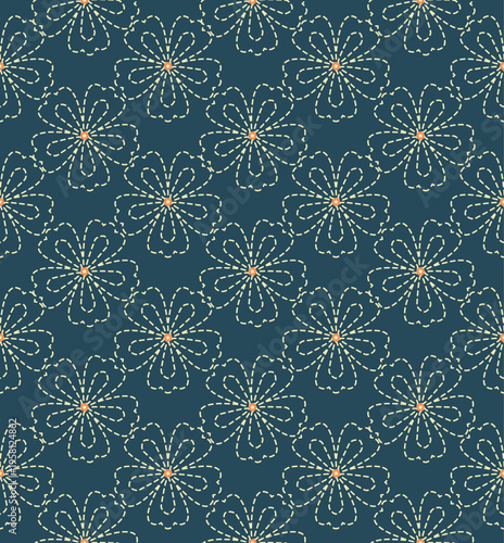 Japanese Flower Motif Fall Vector Seamless Pattern