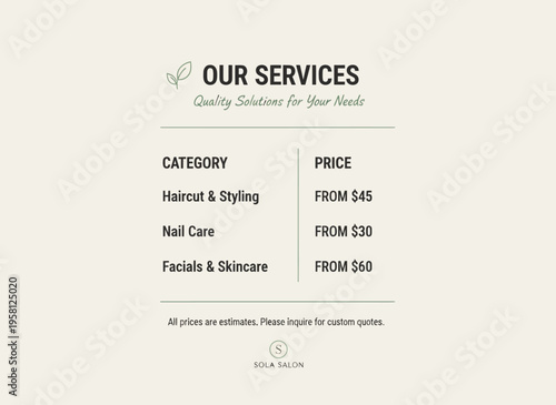 A salon provides various beauty services including haircut and styling, nail care, and facials in a professional setting.