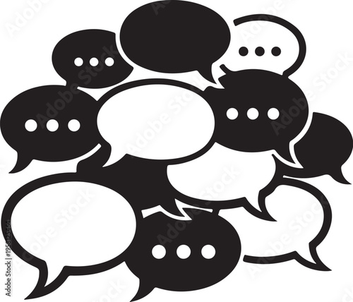 Speech bubbles in black and white for communication concept