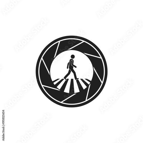 Black and white pedestrian crossing icon.