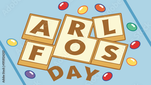 A vibrant illustration displays the text april fools day constructed from colorful candy blocks surrounded by scattered sweets high-quality professional detailed modern elegant stylish clean