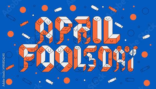 A vibrant illustration displays the text april fools day constructed from colorful candy blocks surrounded by scattered sweets high-quality professional detailed modern elegant stylish clean