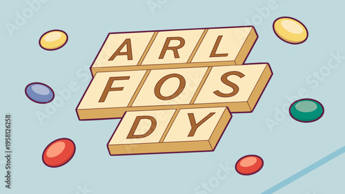 A vibrant illustration displays the text april fools day constructed from colorful candy blocks surrounded by scattered sweets high-quality professional detailed modern elegant stylish clean