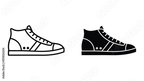 black and white sneakers vector illustration, flat design