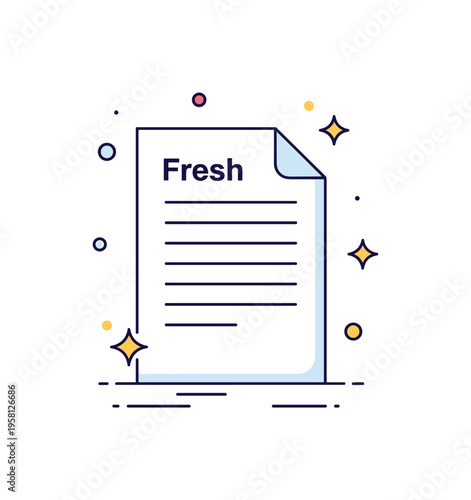 Fresh document page a perfectly clean paper sheet with a curled corner and gentle sparkle accents symbolizing clarity and readiness for writing or printing.