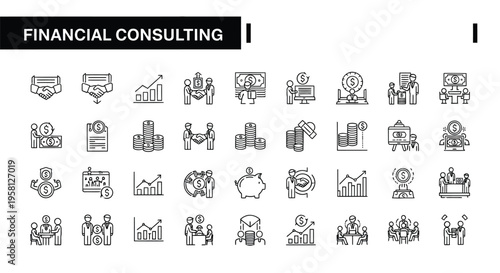 Financial consulting icons depicting wealth management growth and advisory services