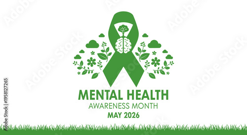 flat vector Mental Health Ribbon isolated on White Background vector background, vector illustration