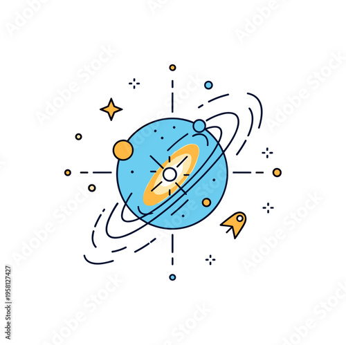 Early universe quasar concept shown by a radiant cosmic point embedded within a simplified galaxy outline, representing ancient light traveling across vast