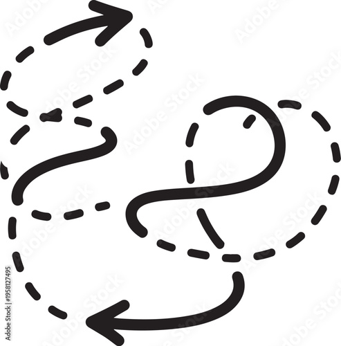 Confused Path with Arrows and Dotted Lines Illustration