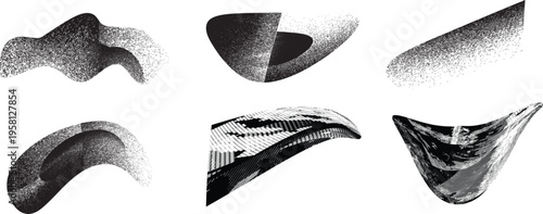 Distorted irregular shapes collection . Noisy design . Noise destroyed logo . Trendy grainy shapes set . Graph print texture .Spray effect .Grunge texture . Distressed element .vector
