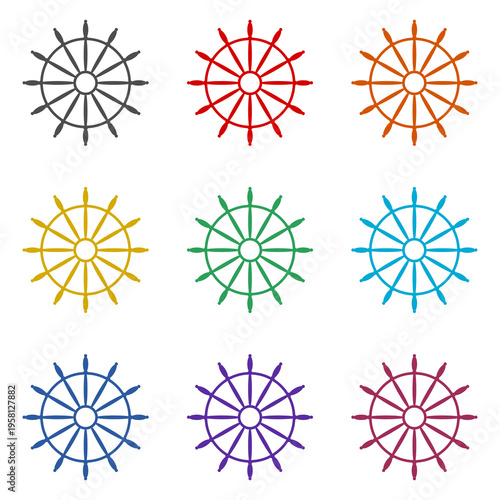 Ship wheel icon design icon isolated on white background. Set icons colorful