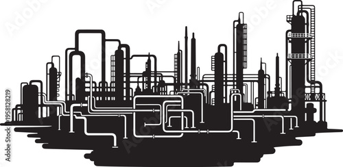Modern Cityscape with Industrial Buildings and Pipelines Illustration