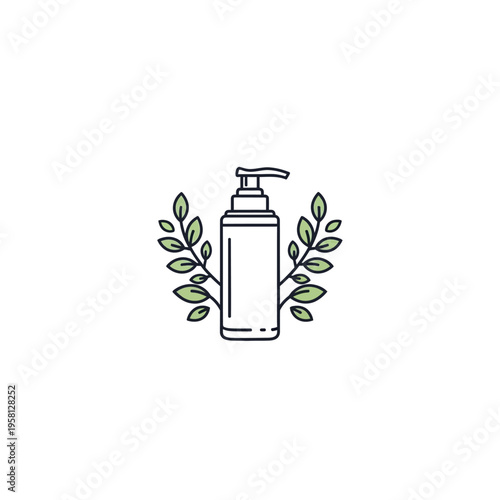 Black line art bottle with leaves.