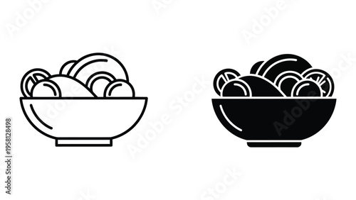 two bowls of instant noodles flat design vector illustration