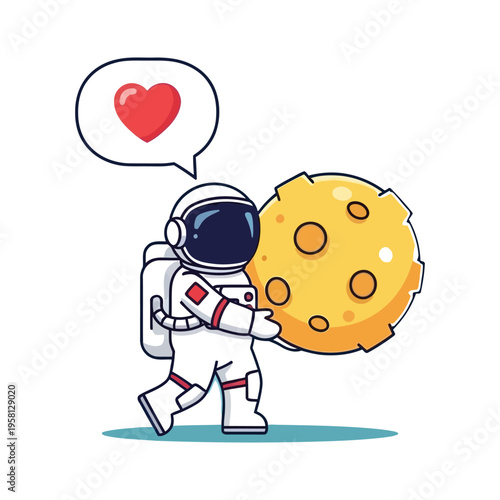 Astronaut affectionately presents a giant moon cheese to the universe