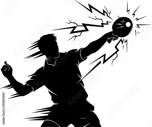 Vector silhouette of a man throwing a bowling ball with lightning effects