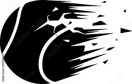 Black vector tennis ball breaking apart