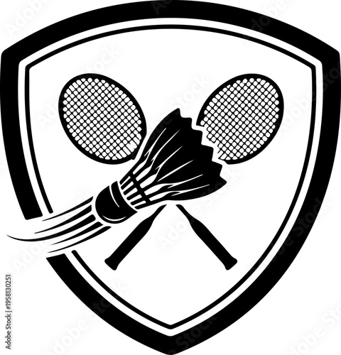 Black badminton shield logo vector