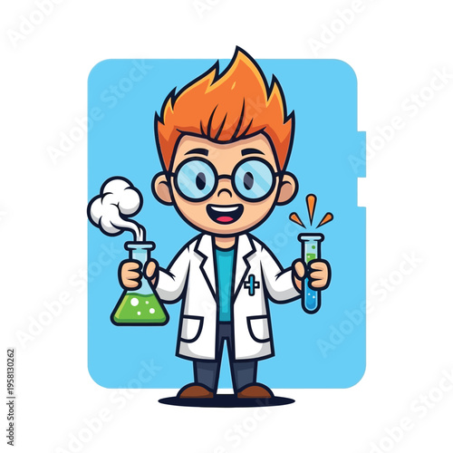 Excited young scientist conducting experiments with laboratory equipment