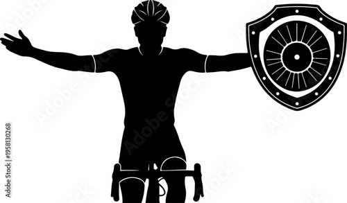 Black silhouette of cyclist with shield icon vector