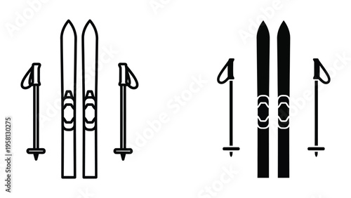 ski and snowboard equipment set flat design vector illustration