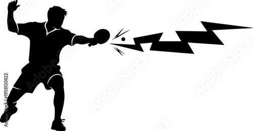 Vector silhouette of man playing table tennis with lightning speed effect