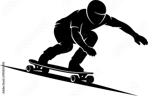 Vector silhouette of skateboarder in motion