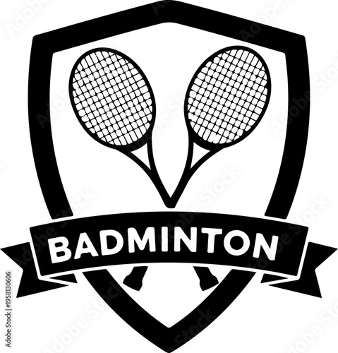 Vector badminton logo with rackets and shield