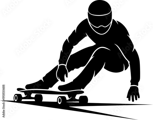 Vector illustration of skateboarder in black silhouette