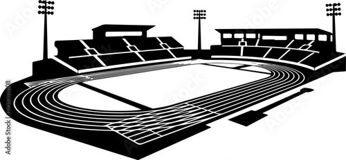 Vector illustration of a black athletic track and stadium