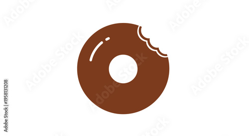 Bitten brown donut minimalist graphic on white background