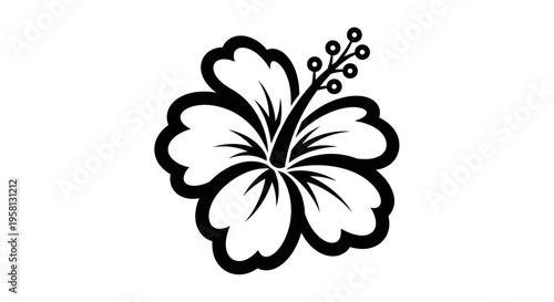 Black and white hibiscus flower stylized graphic illustration