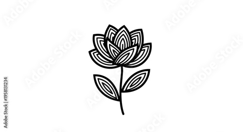 Black and white minimalist flower line art illustration