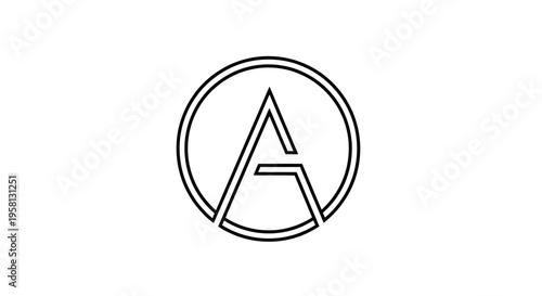 Black and white stylized letter A in a double circle logo
