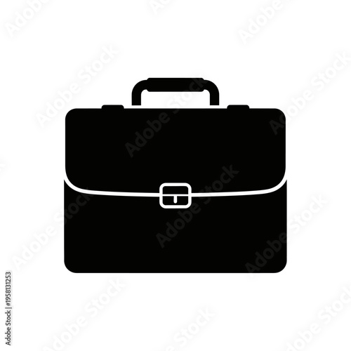 Black briefcase icon with handle and clasp