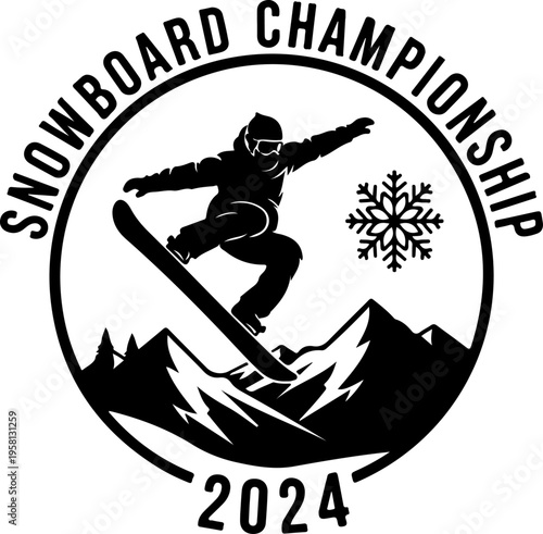 Vector snowboard championship logo with snowboarder