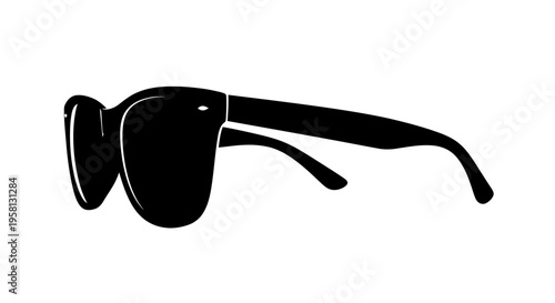Black silhouette of modern sunglasses on white background