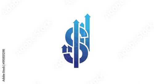 Blue dollar sign with upward arrows for financial growth