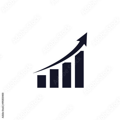Business progress bar chart with upward trend arrow icon