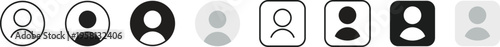 Comprehensive collection of user profile icons in round and square frames featuring multiple visual styles from thin outlines to solid filled silhouettes for account management interfaces